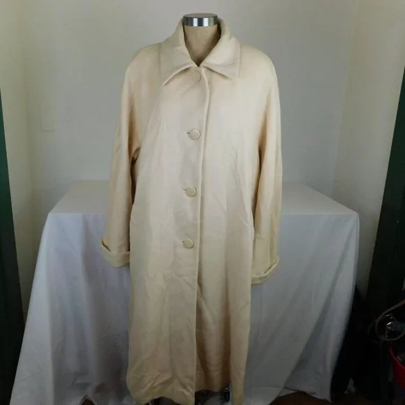 Fleurette Women Ivory Long Lined Coat 4 Piece Button Collared Vintage USA FLAW - Picture 2 of 12
